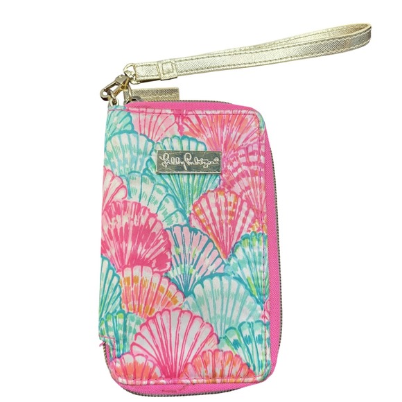 Lilly Pulitzer Wristlet Wallet Womens Shell Print Zip Clutch Card Holder Purse - Picture 1 of 5
